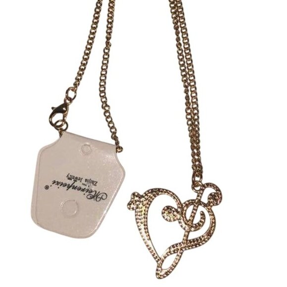 Meirenpeice Women's Necklace With G-Clef & Heart Design Pendant Gold Tone - Picture 3 of 9